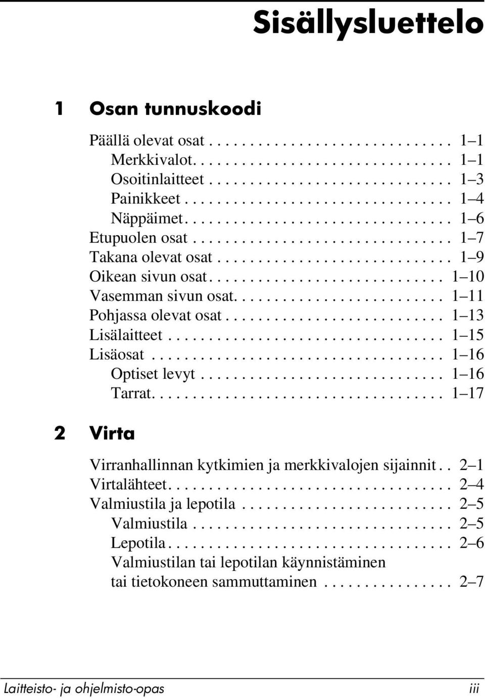............................ 1 10 Vasemman sivun osat.......................... 1 11 Pohjassa olevat osat........................... 1 13 Lisälaitteet.................................. 1 15 Lisäosat.