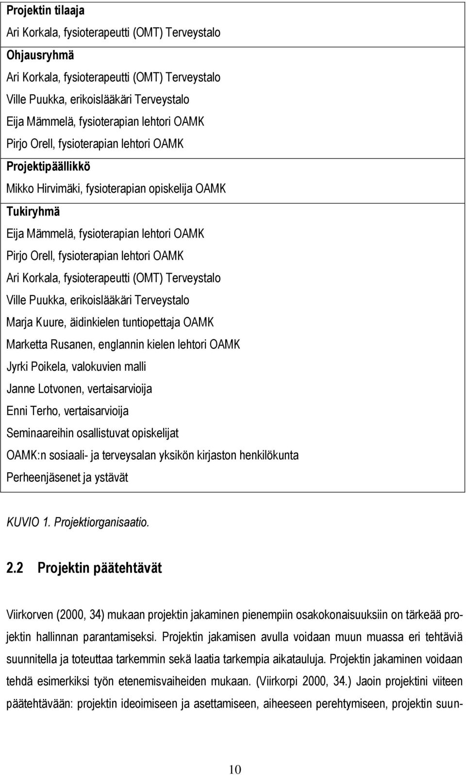 lehtori OAMK Ari Korkala, fysioterapeutti (OMT) Terveystalo Ville Puukka, erikoislääkäri Terveystalo Marja Kuure, äidinkielen tuntiopettaja OAMK Marketta Rusanen, englannin kielen lehtori OAMK Jyrki