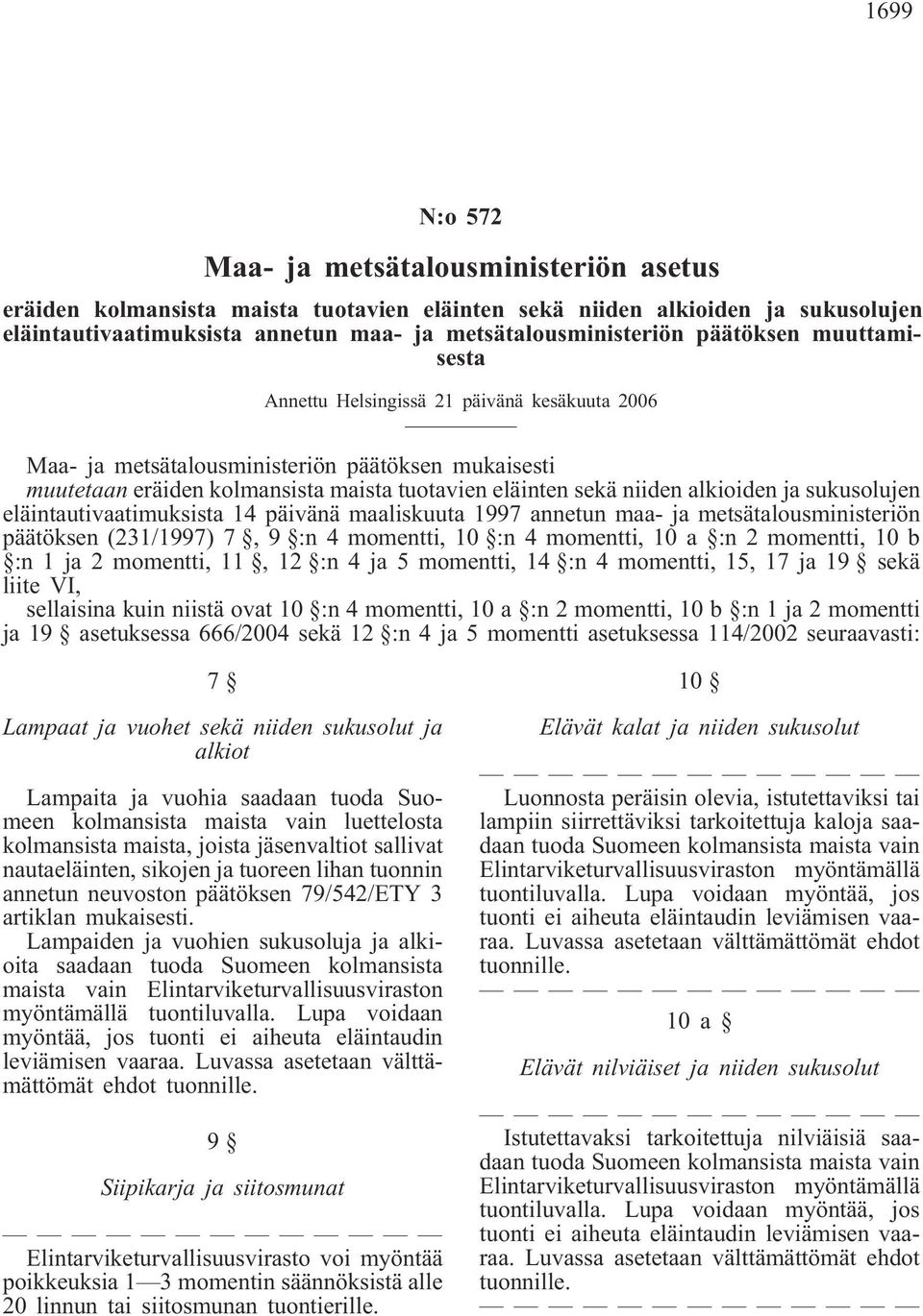 ja sukusolujen eläintautivaatimuksista 14 päivänä maaliskuuta 1997 annetun maa- ja metsätalousministeriön päätöksen (231/1997) 7, 9 :n 4 momentti, 10 :n 4 momentti, 10 a :n 2 momentti, 10 b :n 1 ja 2