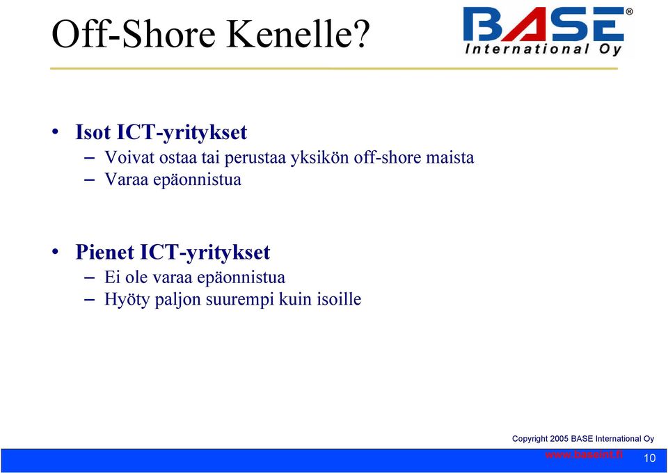 yksikön off-shore maista Varaa epäonnistua
