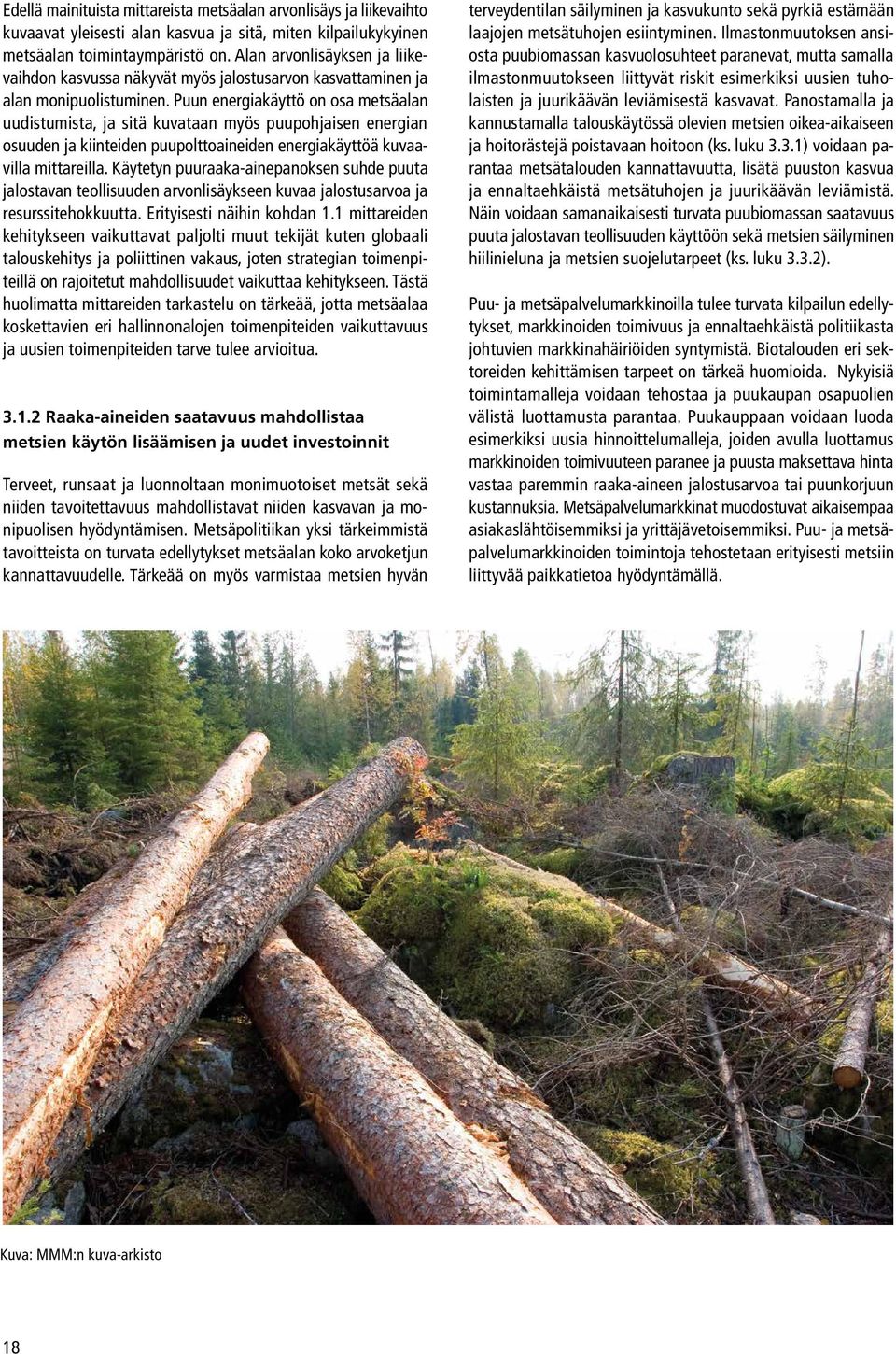 Puun energiakäyttö on osa metsäalan uudistumista, ja sitä kuvataan myös puupohjaisen energian osuuden ja kiinteiden puupolttoaineiden energiakäyttöä kuvaavilla mittareilla.