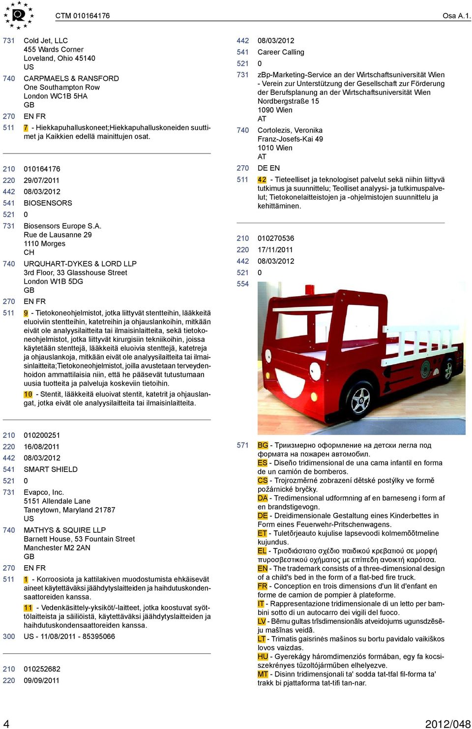 Kaikkien edellä mainittujen osat. 1164176 29/7/211 BIOSENSORS Biosensors Europe S.A.