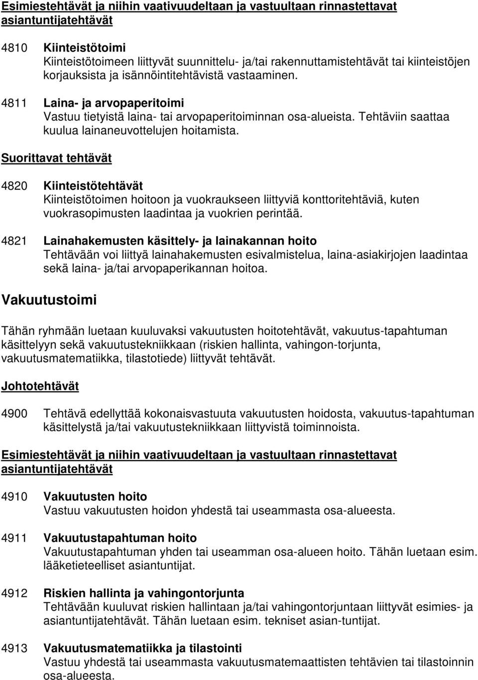 4820 Kiinteistötehtävät Kiinteistötoimen hoitoon ja vuokraukseen liittyviä konttoritehtäviä, kuten vuokrasopimusten laadintaa ja vuokrien perintää.