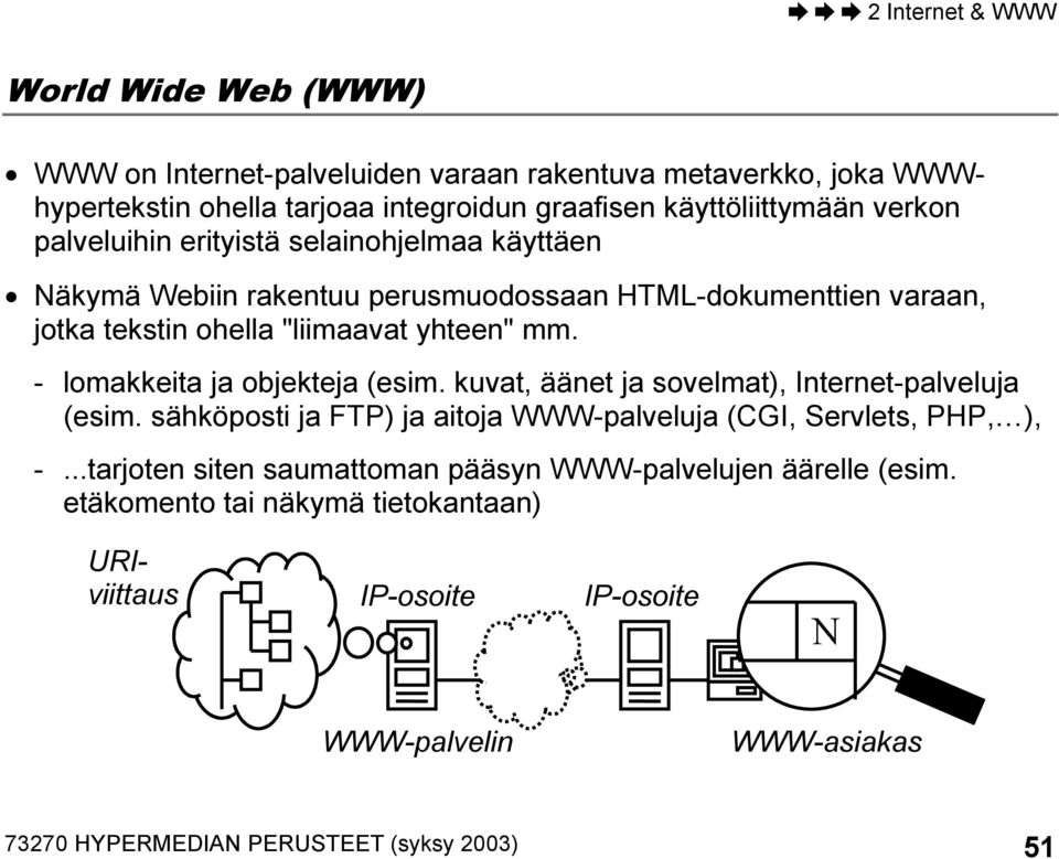 - lomakkeita ja objekteja (esim. kuvat, äänet ja sovelmat), Internet-palveluja (esim. sähköposti ja FTP) ja aitoja WWW-palveluja (CGI, Servlets, PHP, ), -.