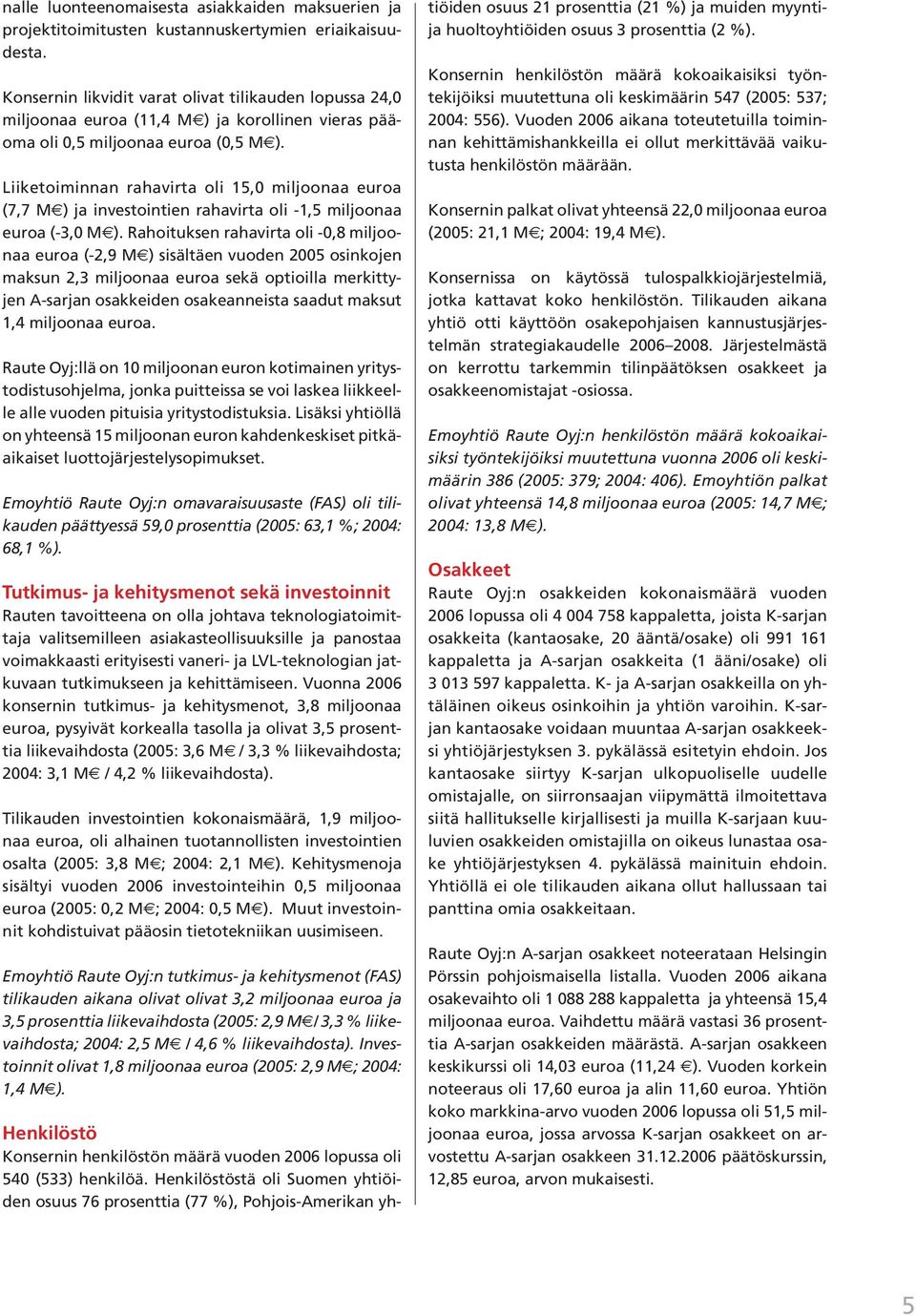 Liiketoiminnan rahavirta oli 15,0 miljoonaa euroa (7,7 M ) ja investointien rahavirta oli -1,5 miljoonaa euroa (-3,0 M ).