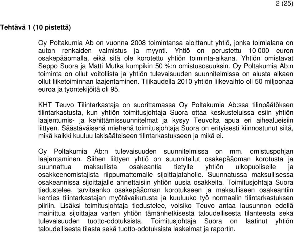 Oy Poltakumia Ab:n toiminta on ollut voitollista ja yhtiön tulevaisuuden suunnitelmissa on alusta alkaen ollut liiketoiminnan laajentaminen.