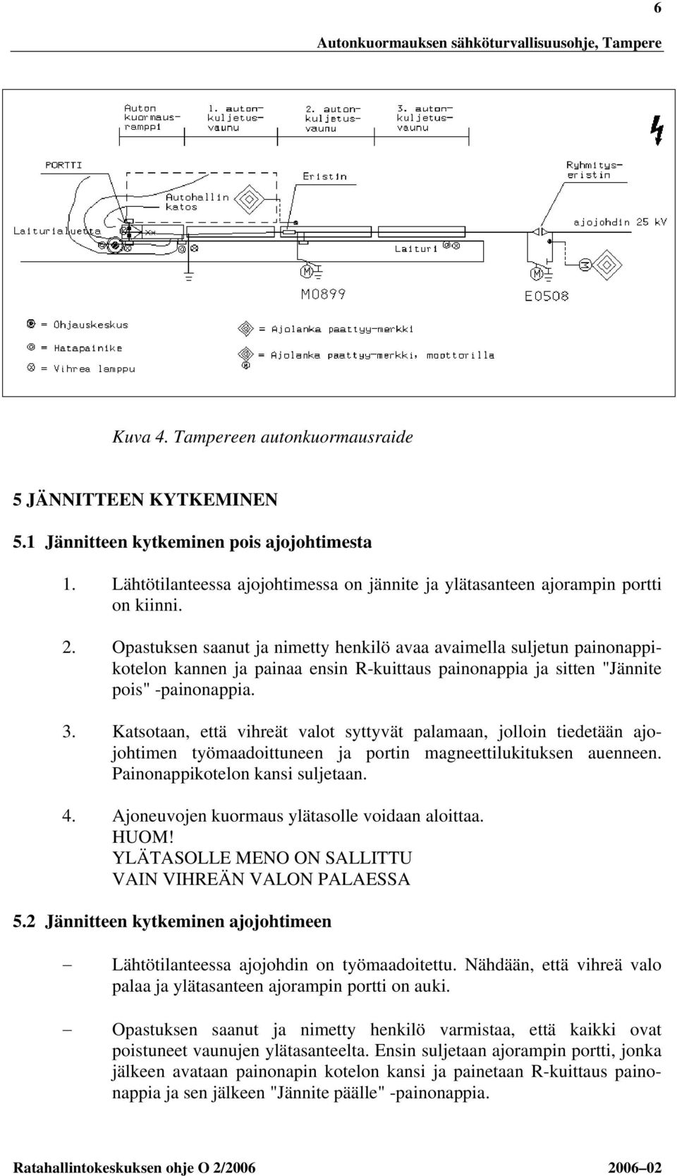 Katsotaan, että vihreät valot syttyvät palamaan, jolloin tiedetään ajojohtimen työmaadoittuneen ja portin magneettilukituksen auenneen. Painonappikotelon kansi suljetaan. 4.