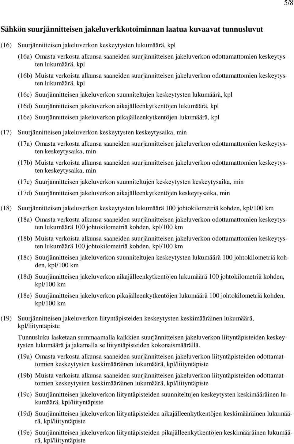 jakeluverkon suunniteltujen keskeytysten lukumäärä, kpl (16d) Suurjännitteisen jakeluverkon aikajälleenkytkentöjen lukumäärä, kpl (16e) Suurjännitteisen jakeluverkon pikajälleenkytkentöjen lukumäärä,