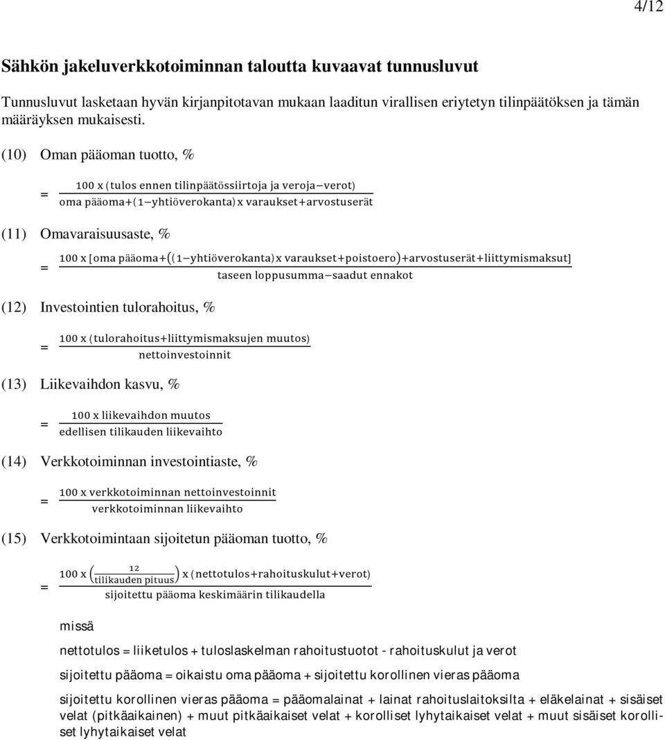 Verkkotoimintaan sijoitetun pääoman tuotto, % ( ) ää ää missä nettotulos liiketulos + tuloslaskelman rahoitustuotot - rahoituskulut ja verot sijoitettu pääoma oikaistu oma pääoma + sijoitettu