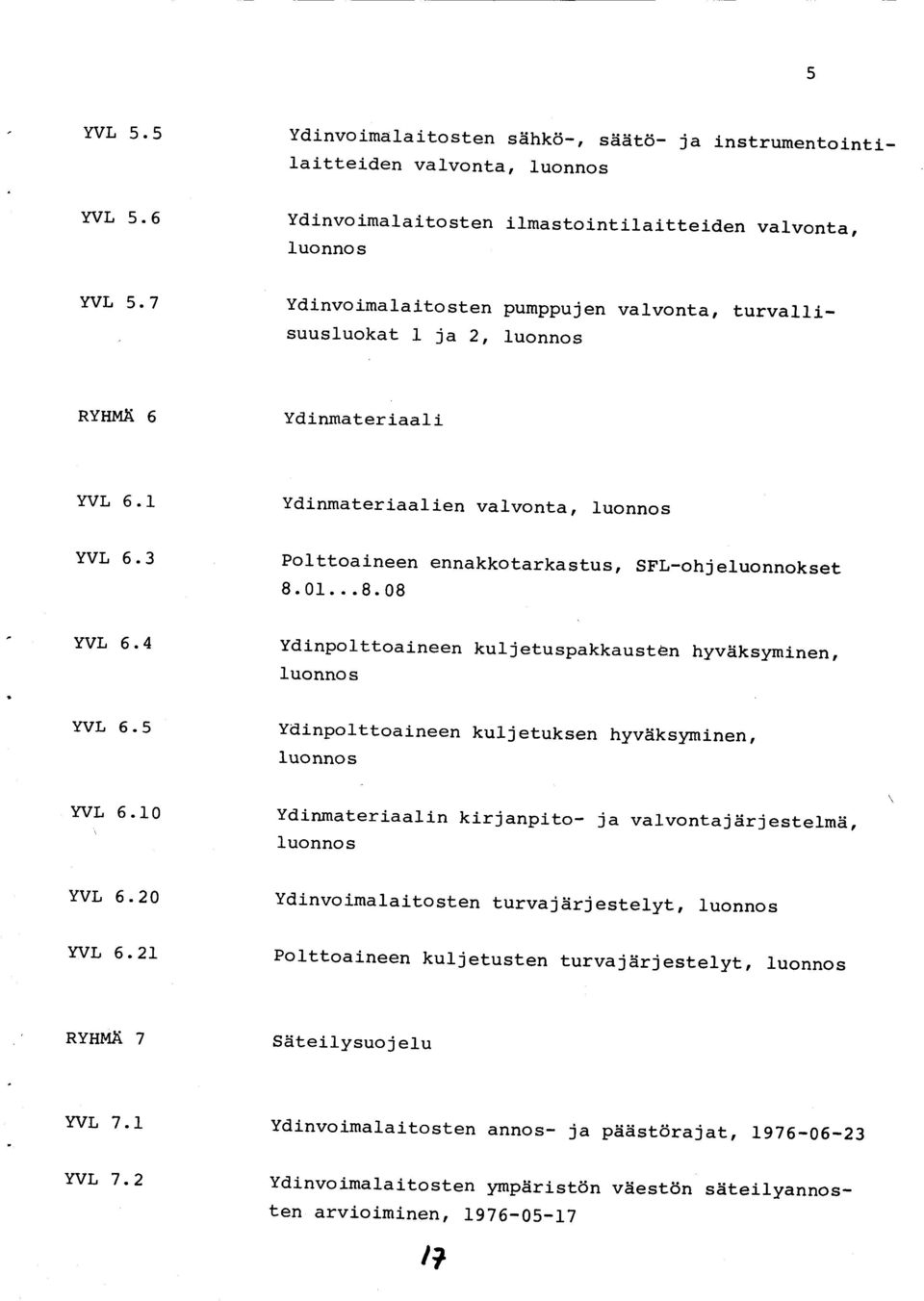 01...8. 08 Ydinpolttoaineen kuljetuspakkaust n hyv5ksyminen, Iuonnos ydinpolttoaineen kuljetuksen hyv5ksyminen, luonnos Ydinmateriaa1in kirjanpito- ja valvontajlirjestelmii, luonnos YVL 6.