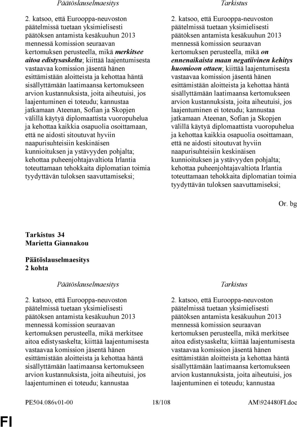 laajentuminen ei toteudu; kannustaa jatkamaan Ateenan, Sofian ja Skopjen välillä käytyä diplomaattista vuoropuhelua ja kehottaa kaikkia osapuolia osoittamaan, että ne aidosti sitoutuvat hyviin