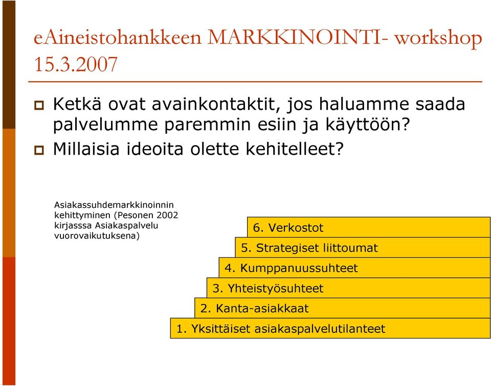 Asiakassuhdemarkkinoinnin kehittyminen (Pesonen 2002 kirjasssa Asiakaspalvelu