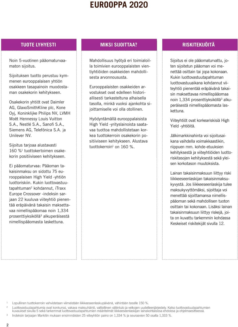 Osakekorin yhtiöt ovat Daimler AG, GlaxoSmithKline plc, Kone Oyj, Koninklijke Philips NV, LVMH Moët Hennessy Louis Vuitton S.A., Nestlé S.A., Sanofi S.A., Siemens AG, Telefónica S.A. ja Unilever NV.