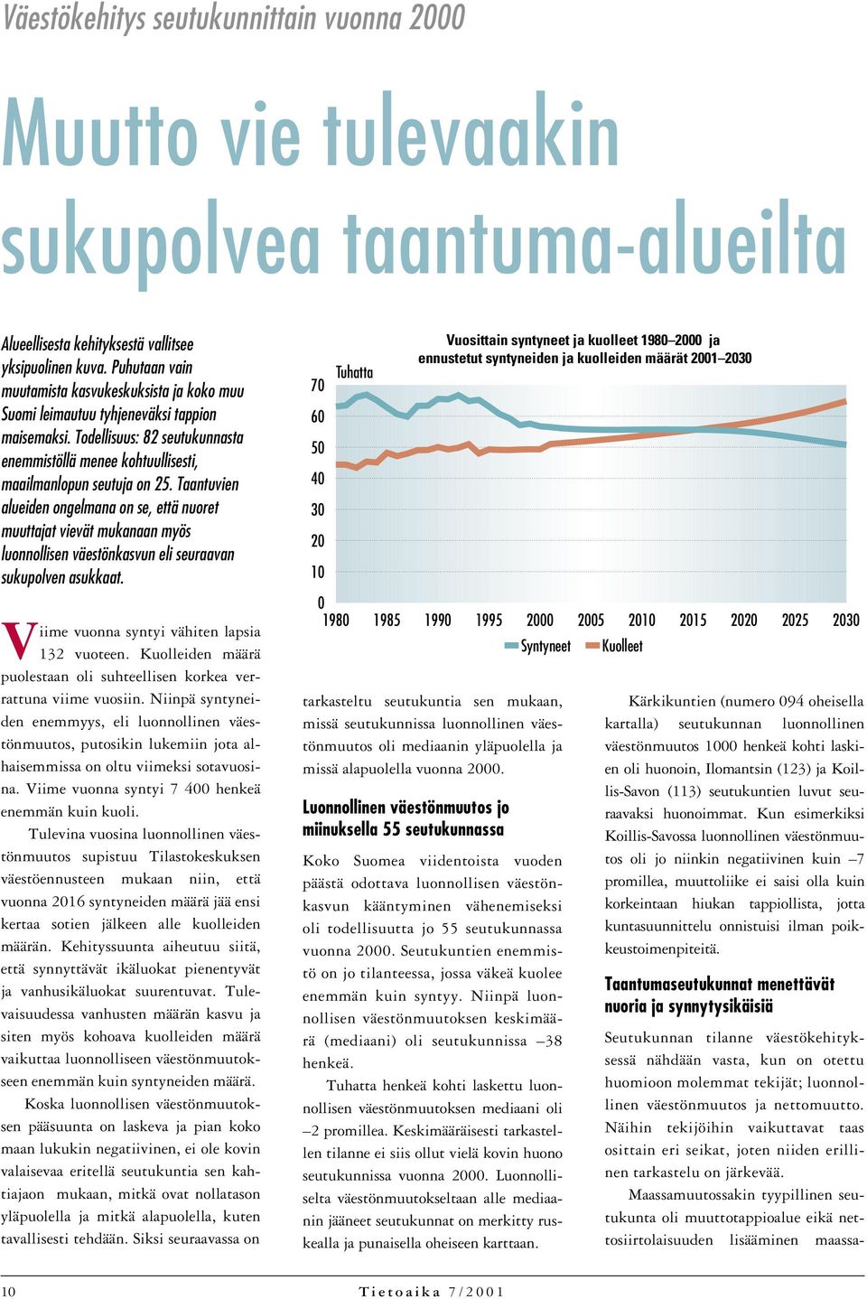 Taantuvien alueiden ongelmana on se, että nuoret muuttajat vievät mukanaan myös luonnollisen väestönkasvun eli seuraavan sukupolven asukkaat. Viime vuonna syntyi vähiten lapsia 132 vuoteen.