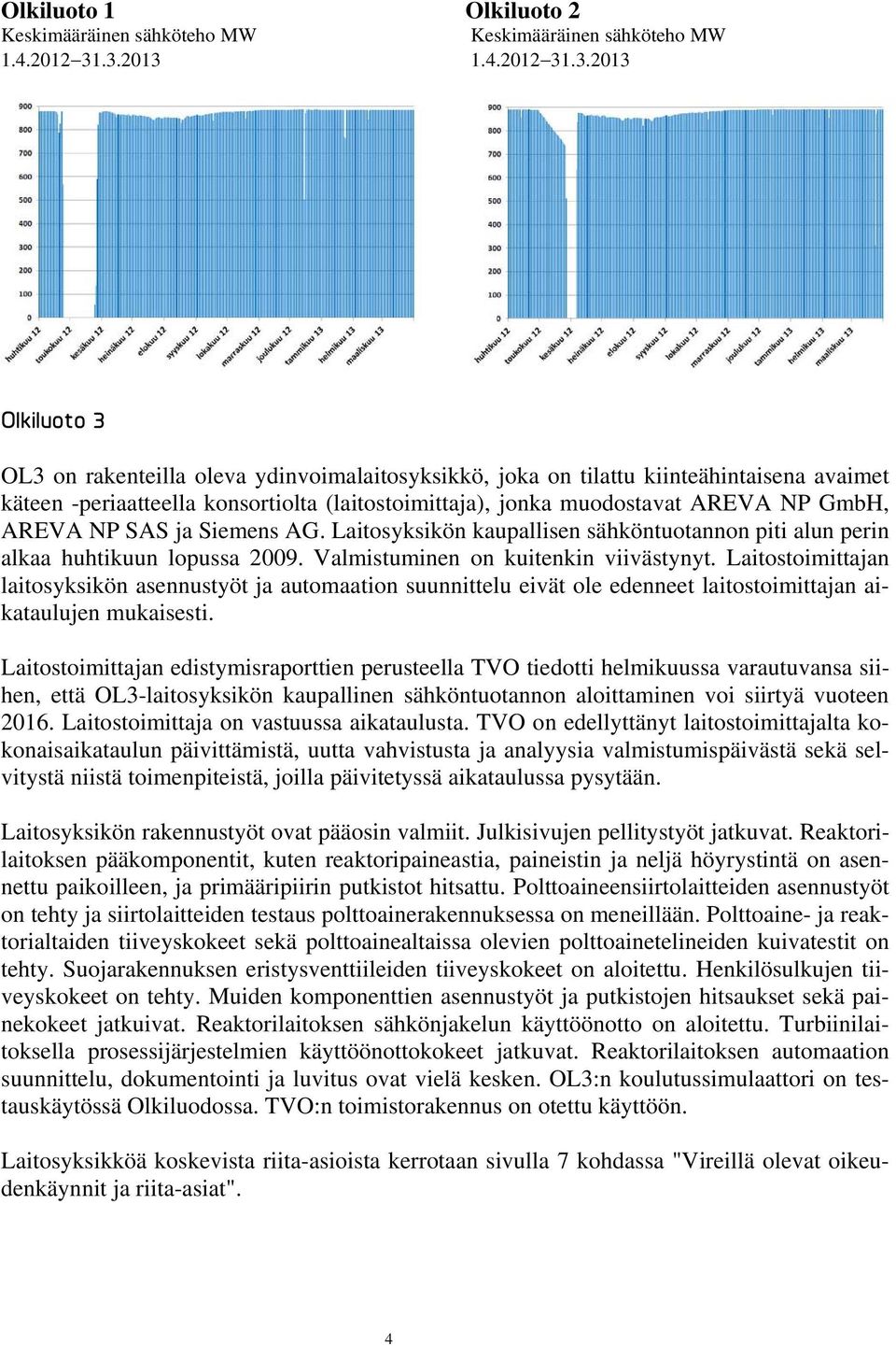 muodostavat AREVA NP GmbH, AREVA NP SAS ja Siemens AG. Laitosyksikön kaupallisen sähköntuotannon piti alun perin alkaa huhtikuun lopussa 2009. Valmistuminen on kuitenkin viivästynyt.