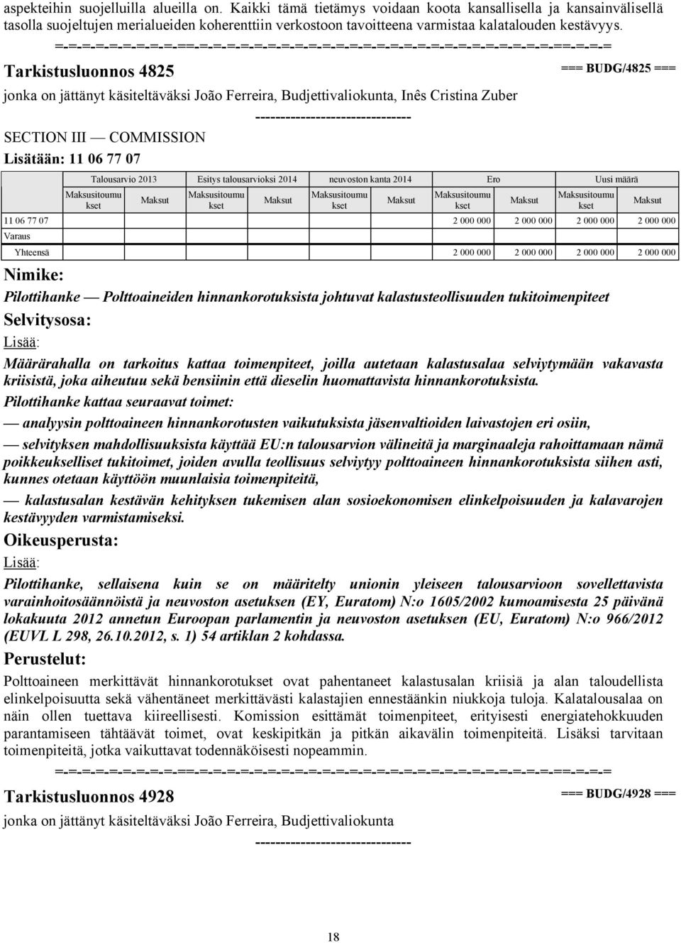 Tarkistusluonnos 4825 === BUDG/4825 === jonka on jättänyt käsiteltäväksi João Ferreira, Budjettivaliokunta, Inês Cristina Zuber Lisätään: 11 06 77 07 11 06 77 07 2 000 000 2 000 000 2 000 000 2 000