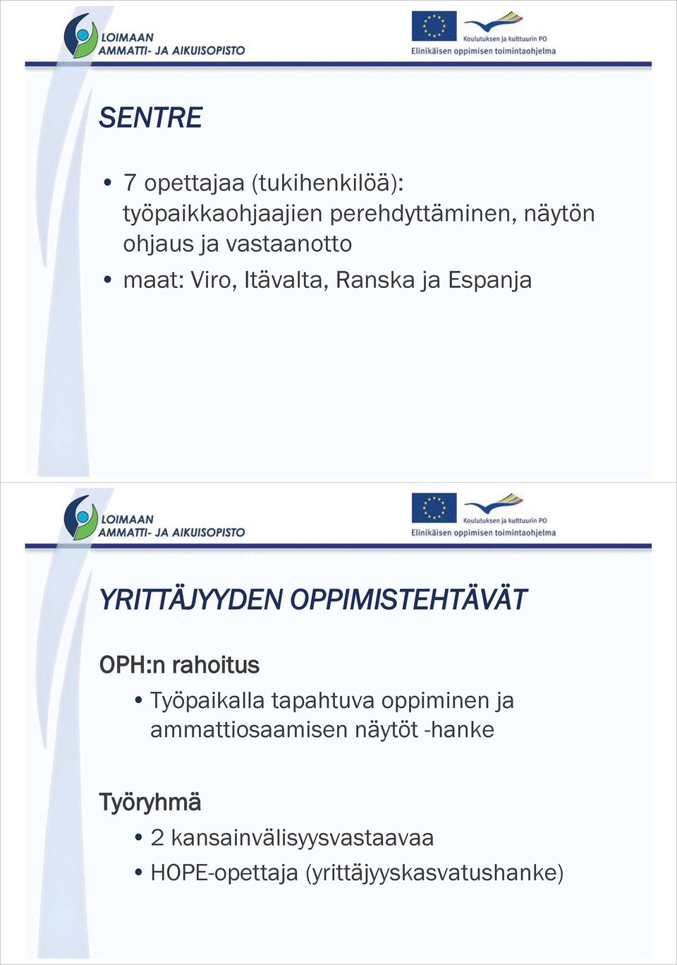 OPPIMISTEHTÄVÄT OPH:n rahoitus Työpaikalla tapahtuva oppiminen ja