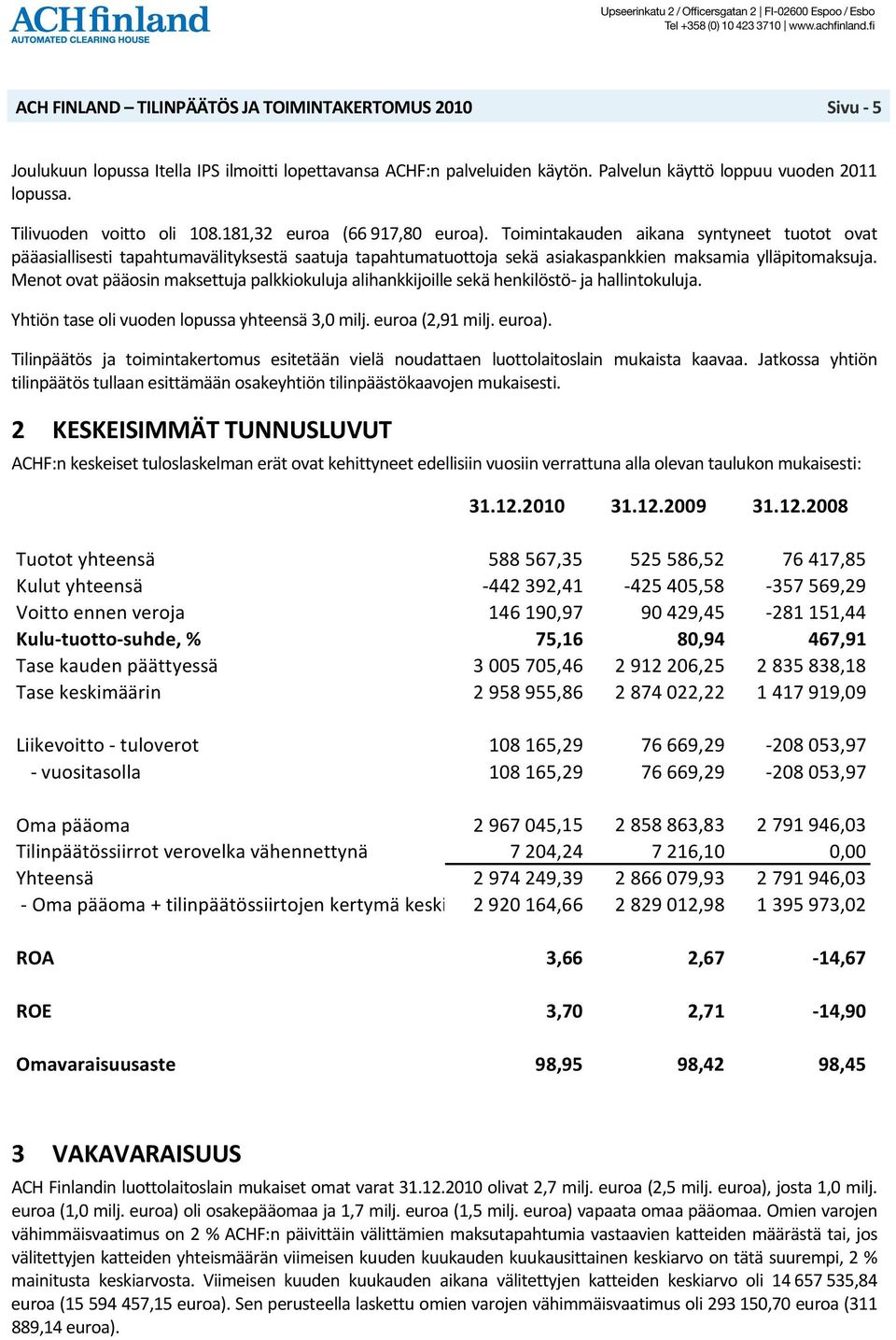 Menot ovat pääosin maksettuja palkkiokuluja alihankkijoille sekä henkilöstö ja hallintokuluja. Yhtiön tase oli vuoden lopussa yhteensä 3,0 milj. euroa (2,91 milj. euroa).