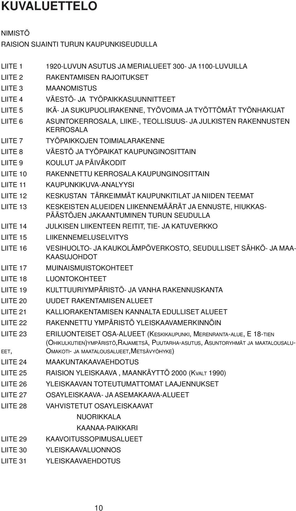 RAKENNUSTEN KERROSALA TYÖPAIKKOJEN TOIMIALARAKENNE VÄESTÖ JA TYÖPAIKAT KAUPUNGINOSITTAIN KOULUT JA PÄIVÄKODIT RAKENNETTU KERROSALA KAUPUNGINOSITTAIN KAUPUNKIKUVA-ANALYYSI KESKUSTAN TÄRKEIMMÄT