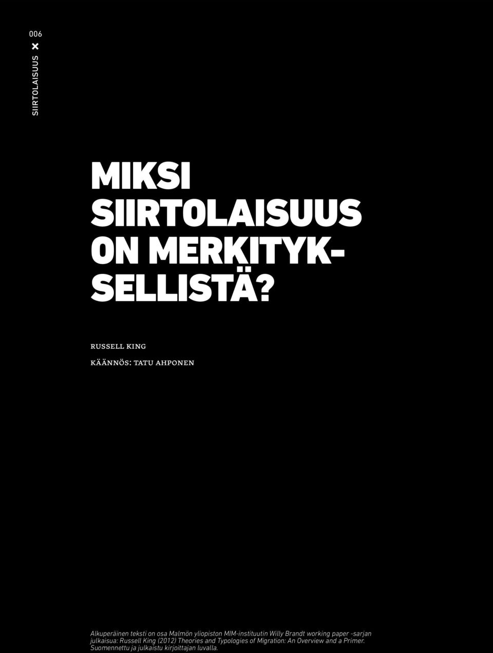 MIM-instituutin Willy Brandt working paper -sarjan julkaisua: Russell King (2012)