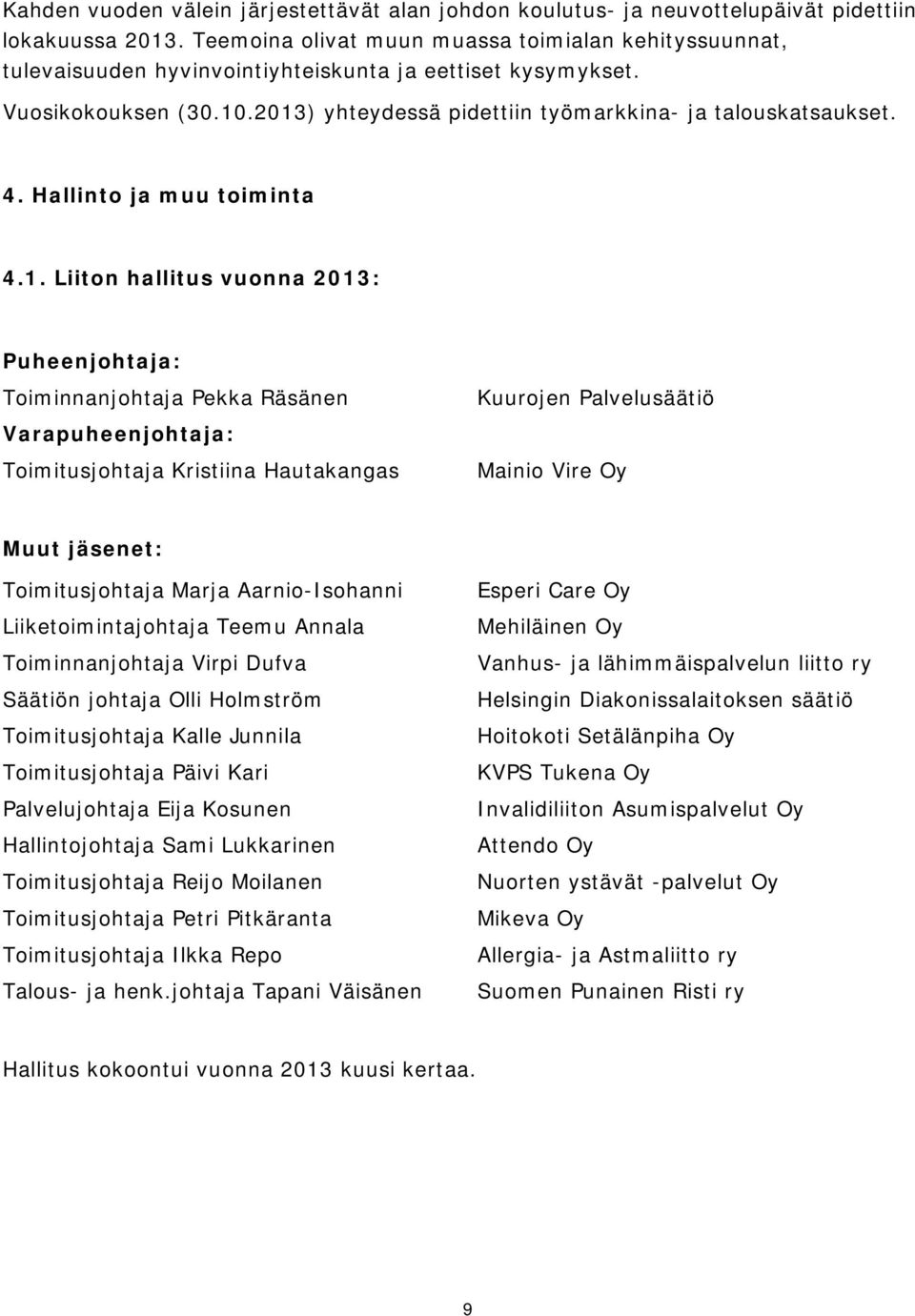 Hallinto ja muu toiminta 4.1.