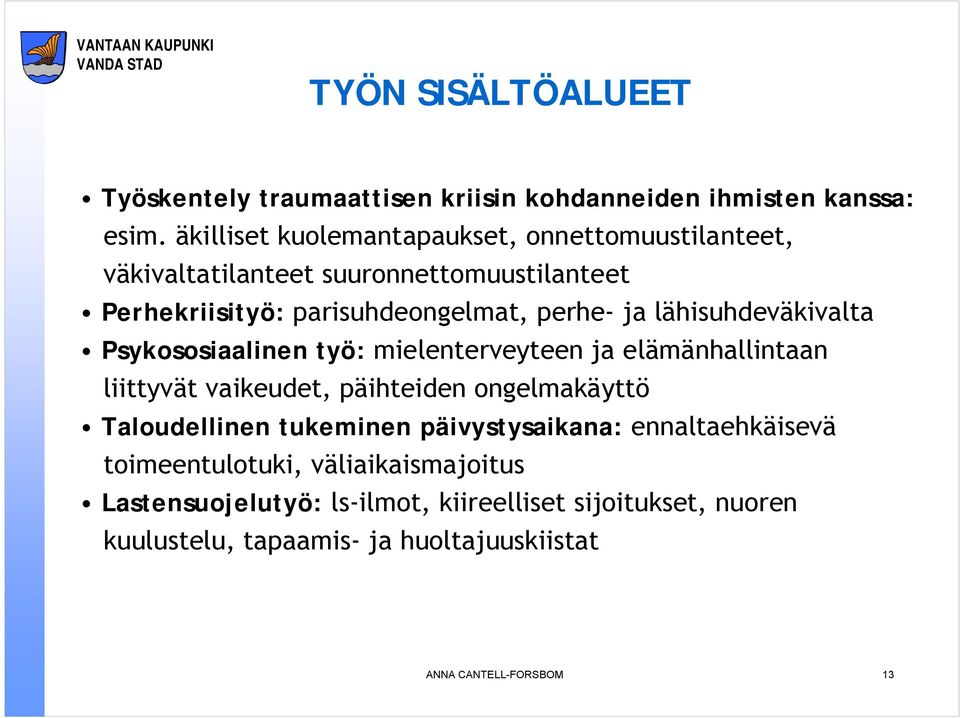 lähisuhdeväkivalta Psykososiaalinen työ: mielenterveyteen ja elämänhallintaan liittyvät vaikeudet, päihteiden ongelmakäyttö Taloudellinen