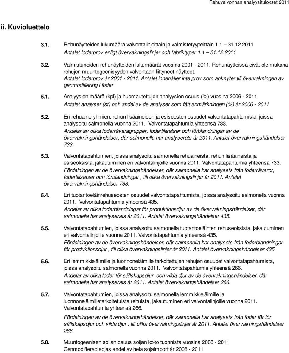 Rehunäytteissä eivät ole mukana rehujen muuntogeenisyyden valvontaan liittyneet näytteet. Antalet foderprov år 2001-2011.