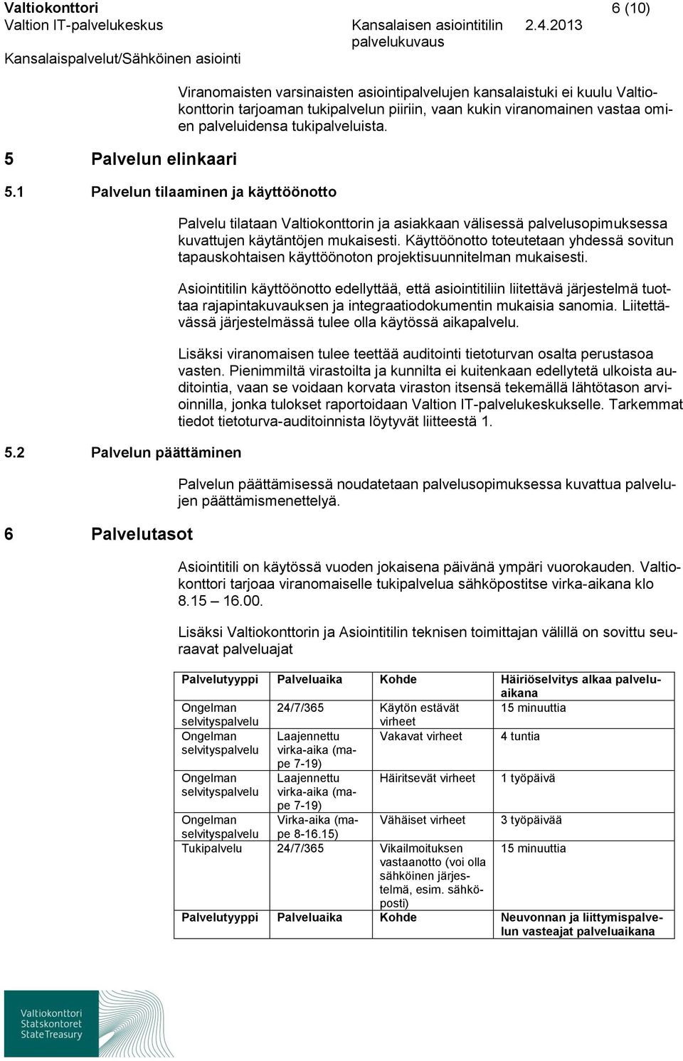 tukipalveluista. Palvelu tilataan Valtiknttrin ja asiakkaan välisessä palveluspimuksessa kuvattujen käytäntöjen mukaisesti.