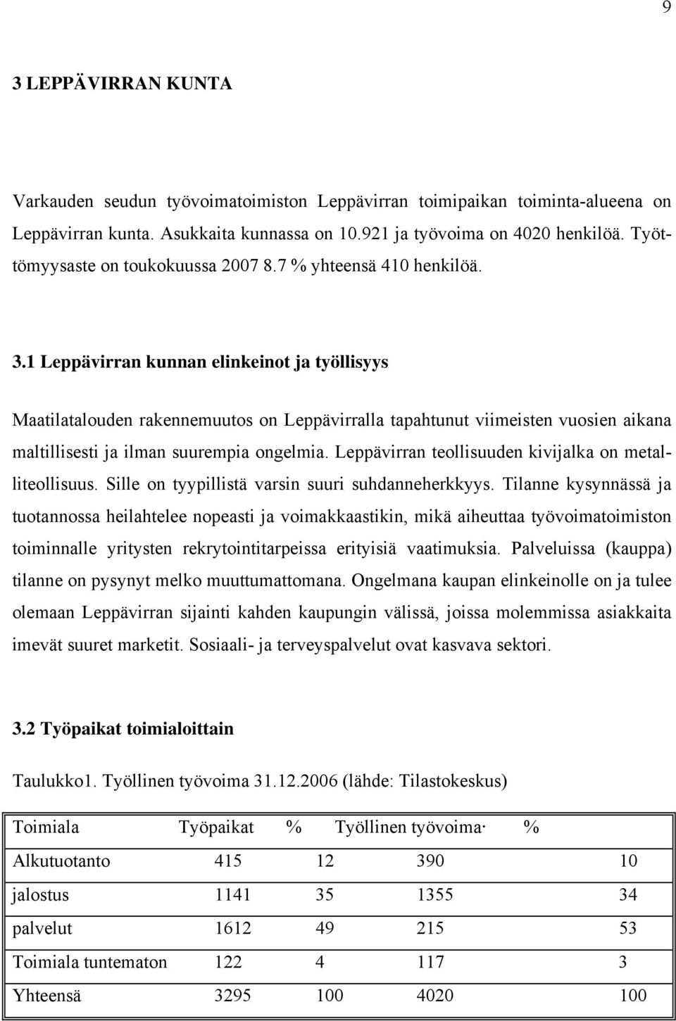 1 Leppävirran kunnan elinkeinot ja työllisyys Maatilatalouden rakennemuutos on Leppävirralla tapahtunut viimeisten vuosien aikana maltillisesti ja ilman suurempia ongelmia.