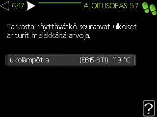 Seuraavassa valikossa voidaan etsiä lisävarusteita, jos niitä on asennettu. Perusjärjestelmässä voidaan ohittaa tämä vaihe. Huoneanturi voidaan halutessa kytkeä ohjausautomatiikkaan.