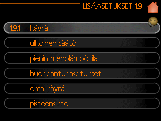 Lämpötilakäyrän asetus Tässä kappaleessa sovitetaan sähkökattilan ja MCU 40 ohjausautomatiikan lämpötilakäyrät