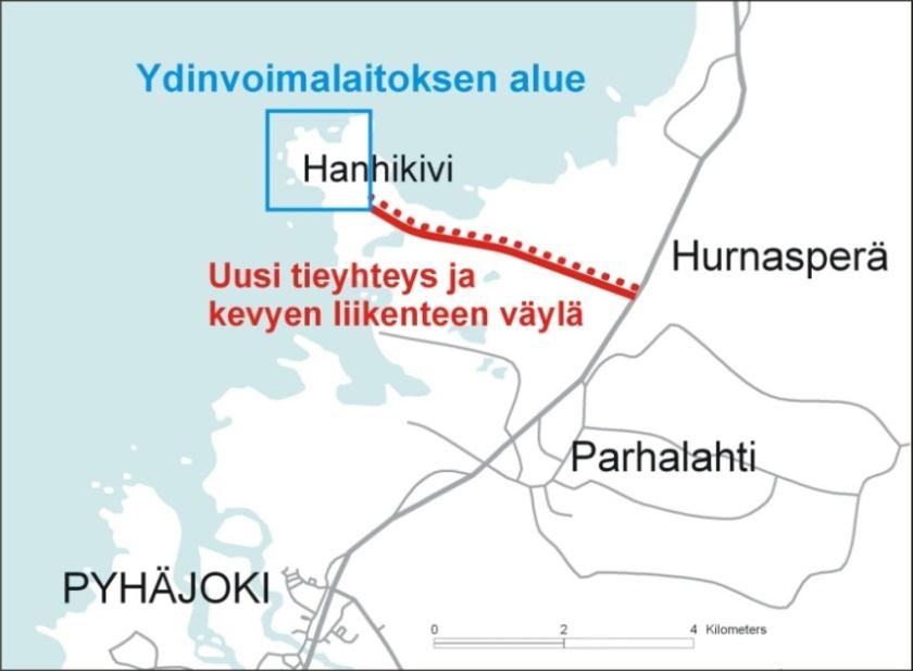 noin 4 kilometriä Tie rakennetaan aluksi yksityistienä ja