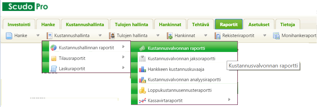 Scudo Pro Perusraportit Scudo Pro:n sisältämät perusraportit löytyvät RAPORTIT välilehden kautta.