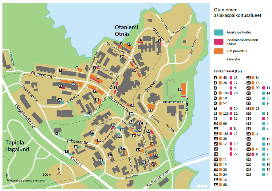 Pysäköinti Otaniemeen pääsee parhaiten julkisilla kulkuvälineillä. Jos paikalle saapuu autolla, alueella on 20 tunnin parkkipaikkoja.