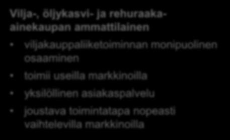 Viljakauppaliiketoiminta tänään Viljakauppa Suomessa osuus liikevaihdosta 35-45% Vilja-, öljykasvi- ja rehuraakaainekaupan ammattilainen viljakauppaliiketoiminnan monipuolinen osaaminen Avena Nordic