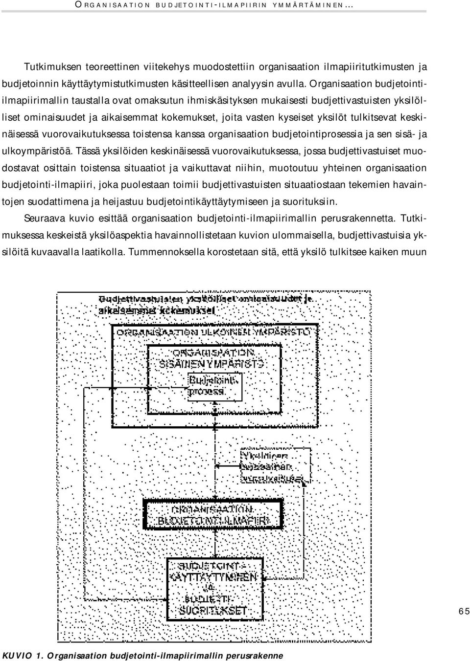 Organisaation budjetointiilmapiirimallin taustalla ovat omaksutun ihmiskäsityksen mukaisesti budjettivastuisten yksilölliset ominaisuudet ja aikaisemmat kokemukset, joita vasten kyseiset yksilöt