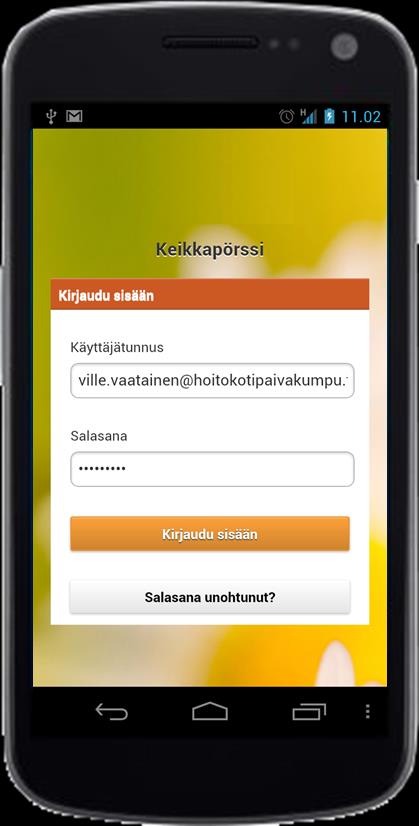 Sisäänkirjautuminen Käyttäessäsi sovellusta ensimmäistä kertaa sinun tulee ensin kirjautua sisään. Toimi näin: 1. Avaa sovellus painamalla työpöydän Keikkapörssi - ikonia. 2.