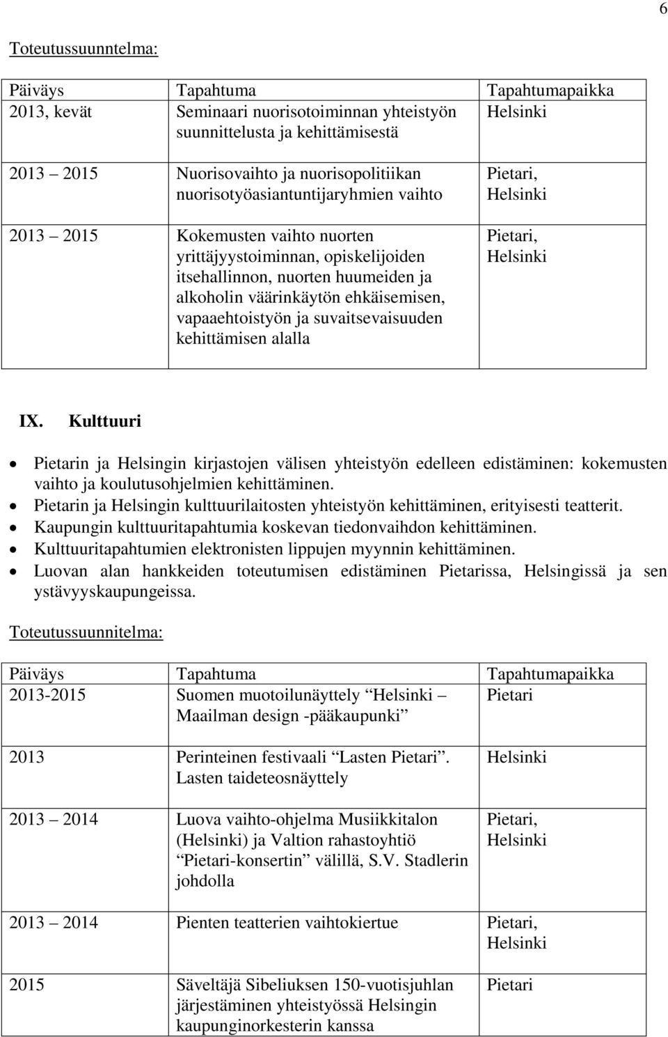 Kulttuuri n ja Helsingin kirjastojen välisen yhteistyön edelleen edistäminen: kokemusten vaihto ja koulutusohjelmien kehittäminen.