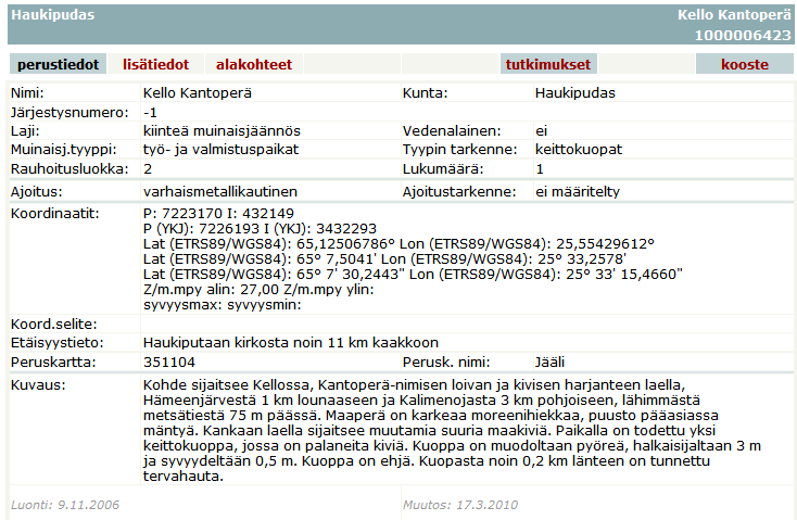 Museoviraston muinaisjäännösrekisteri Liite 2 32