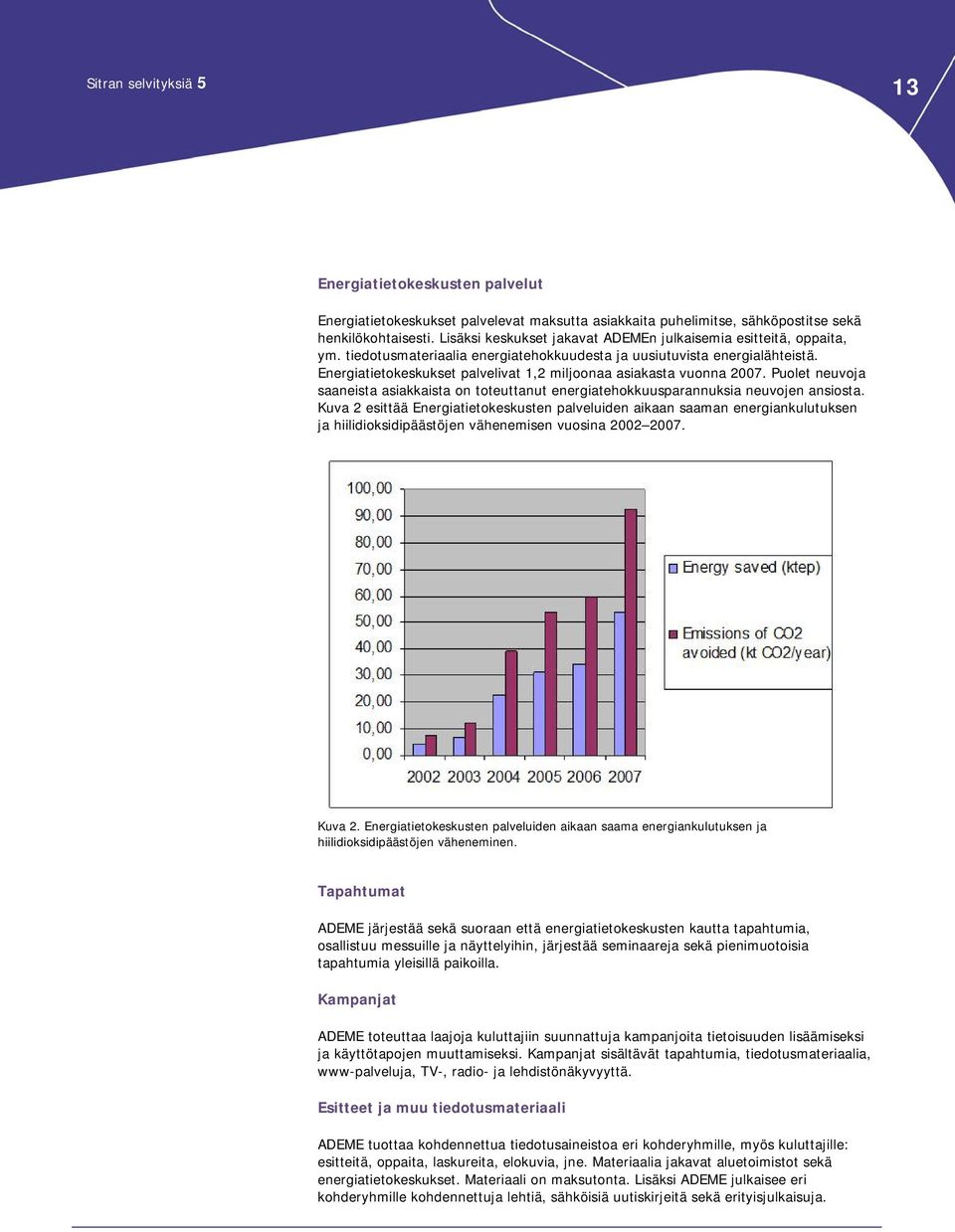 Energiatietokeskukset palvelivat 1,2 miljoonaa asiakasta vuonna 2007. Puolet neuvoja saaneista asiakkaista on toteuttanut energiatehokkuusparannuksia neuvojen ansiosta.