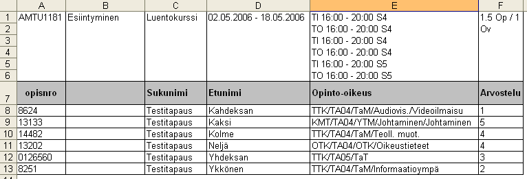 Makron käyttöohje Tallenna OpeOodista aakkostettu osallistujalista omalle työasemalle. Avaa Excel ja avaa OpeOodin opiskelijalista omalta työasemalta.