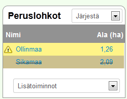 PERUSLOHKOTIEDOT Lohkotiedot sivun alareunassa ilmoitetaan perus- ja kasvulohkoa koskevat tiedot.