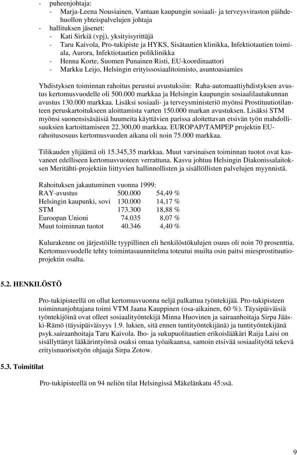 erityissosiaalitoimisto, asuntoasiamies Yhdistyksen toiminnan rahoitus perustui avustuksiin: Raha-automaattiyhdistyksen avustus kertomusvuodelle oli 500.