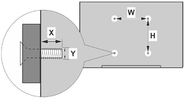 A B C D Hole Pattern Sizes (mm) Length (X) VESA WALL MOUNT MEASUREMENTS W H 400 200 Screw Sizes min. (mm) 10 max.