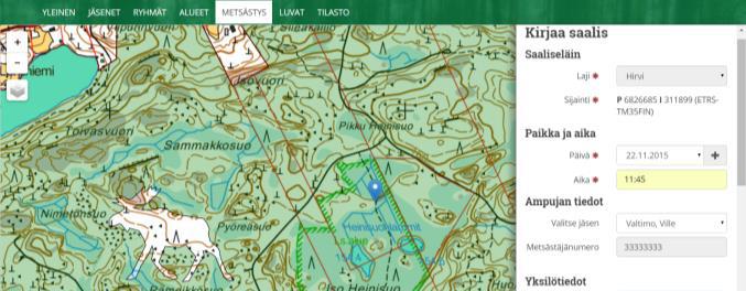 Saaliin kirjaaminen metsästyksenjohtaja Täydennä punaisilla tähdillä merkityt pakolliset yksilötiedot.