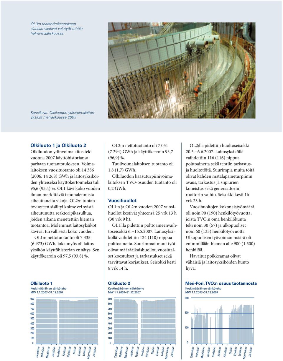 Voimalaitoksen vuosituotanto oli 14 386 (2006: 14 268) GWh ja laitosyksiköiden yhteiseksi käyttökertoimeksi tuli 95,6 (95,4) %.