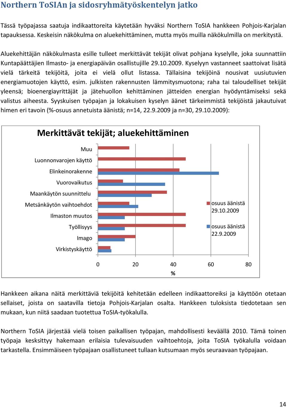 Aluekehittäjän näkökulmasta esille tulleet merkittävät tekijät olivat pohjana kyselylle, joka suunnattiin Kuntapäättäjien Ilmasto- ja energiapäivän osallistujille 29.10.2009.