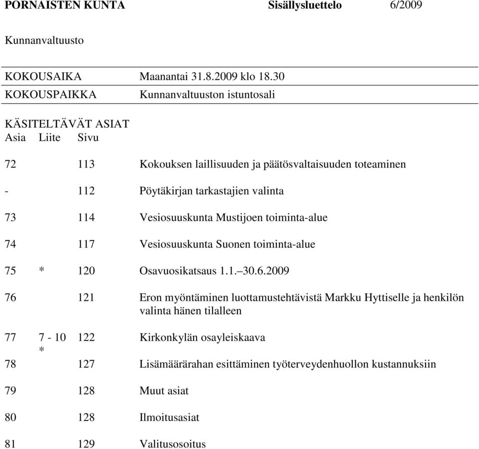 tarkastajien valinta 73 114 Vesiosuuskunta Mustijoen toiminta-alue 74 117 Vesiosuuskunta Suonen toiminta-alue 75 * 120 Osavuosikatsaus 1.1. 30.6.