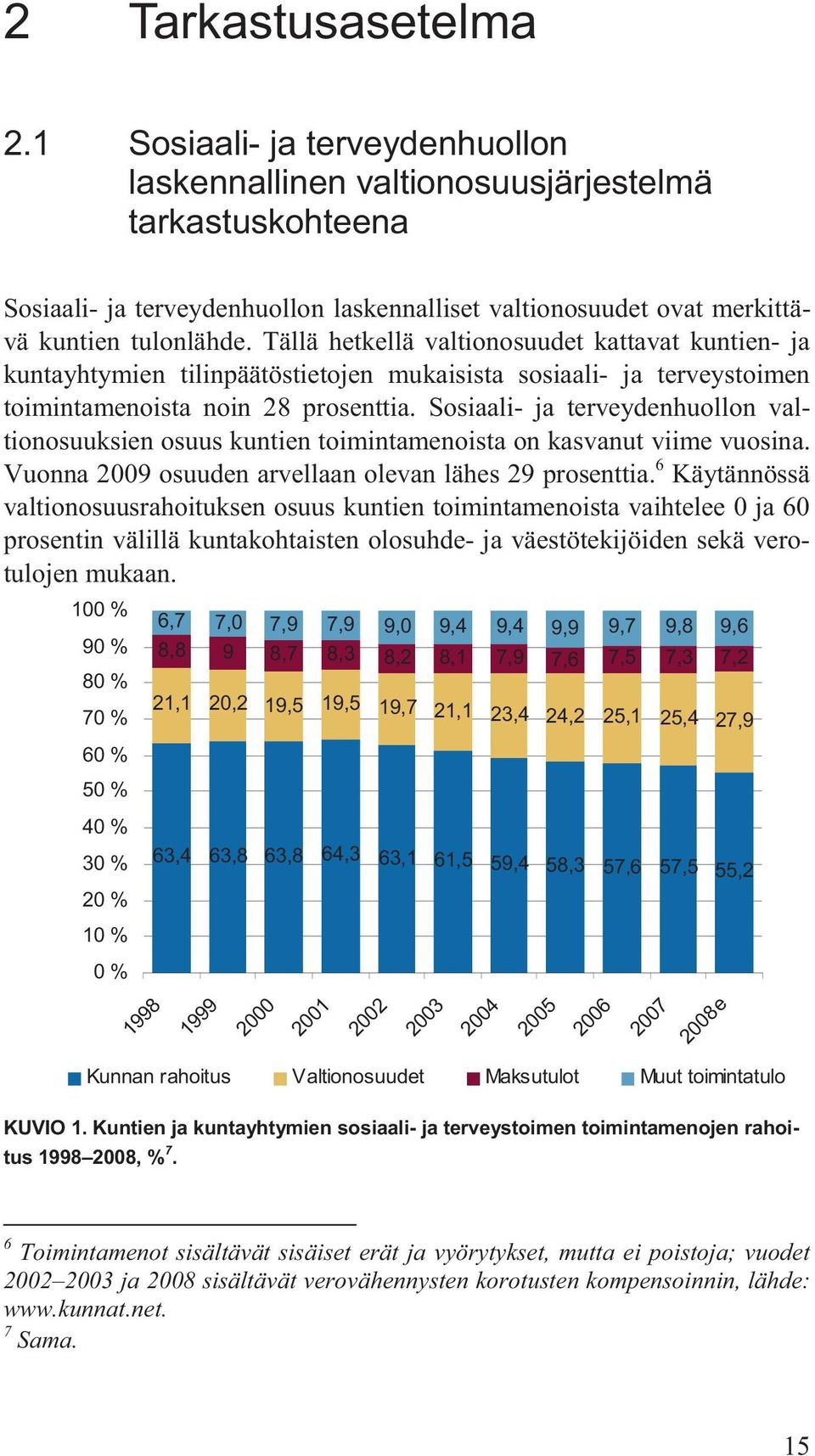 Tällä hetkellä valtionosuudet kattavat kuntien- ja kuntayhtymien tilinpäätöstietojen mukaisista sosiaali- ja terveystoimen toimintamenoista noin 28 prosenttia.