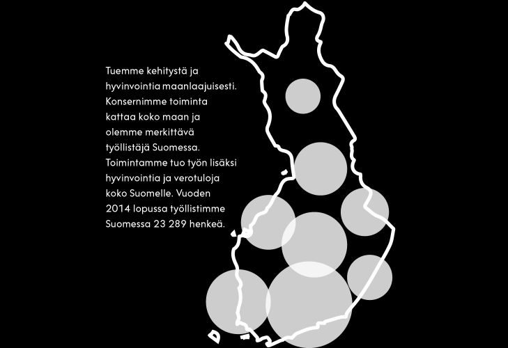 Vastuullisuus / Olennaiset vastuullisuusteemat ja näkökohdat / Taloudellinen kannattavuus Työntekijöidemme maantieteellinen jakauma Suomessa 31.12.